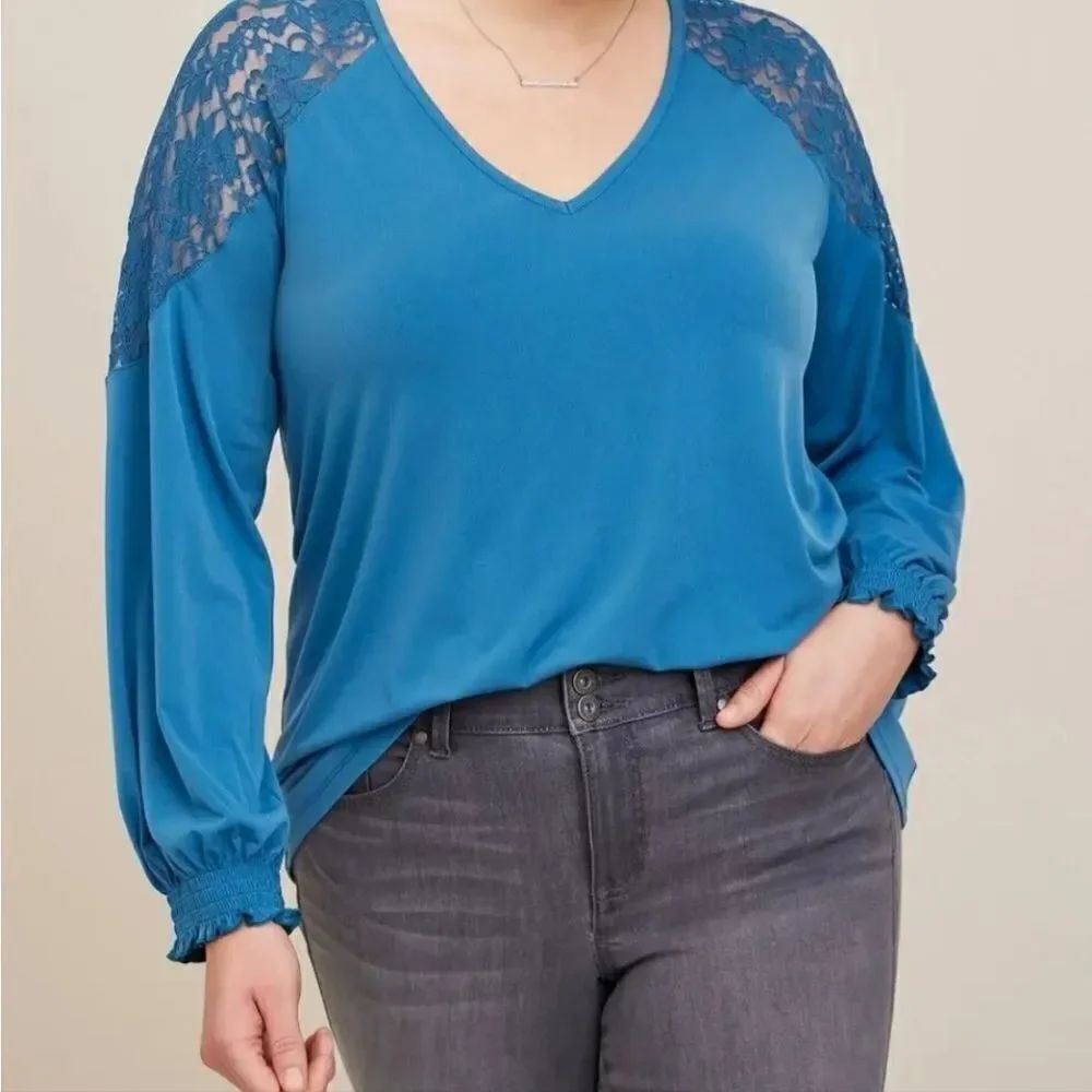 Torrid Studio Knit Lace Shoulder Top New